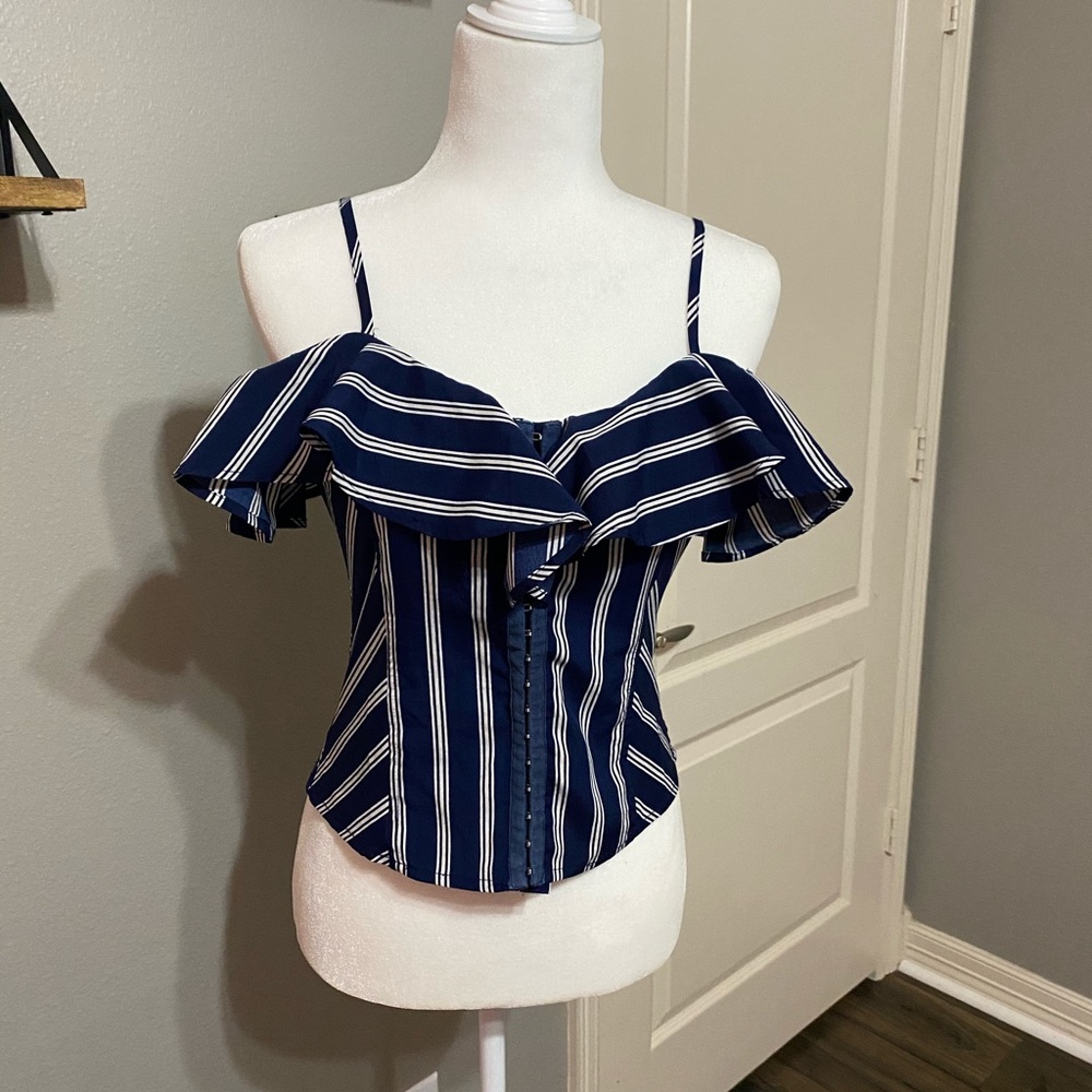 blue and white striped spaghetti strap tank top!